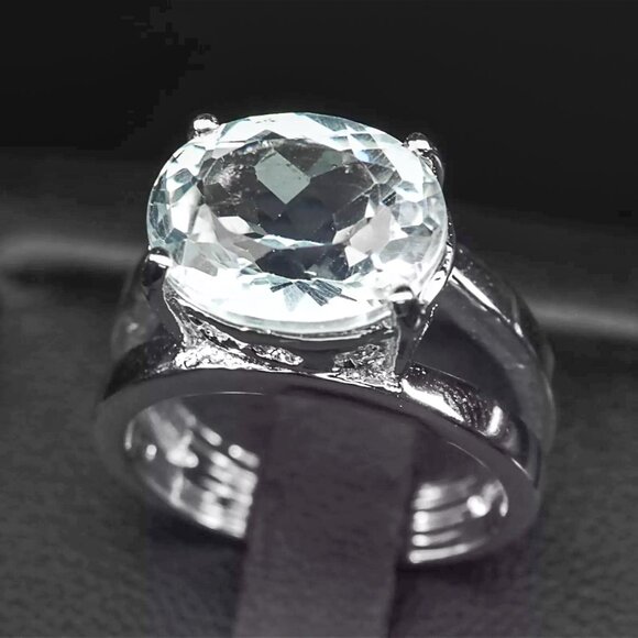 Icy Blue Aquamarine 4.12Ct 925 Sterling Silver Handmade Rings Size 6 - Picture 3 of 7